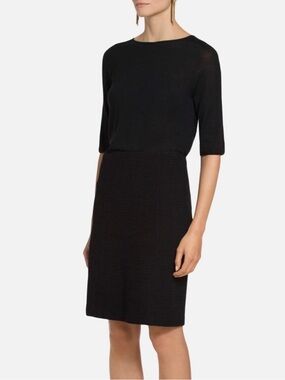 St. John Micro Boucle Knit Pencil Skirt w/ Leather detailing
